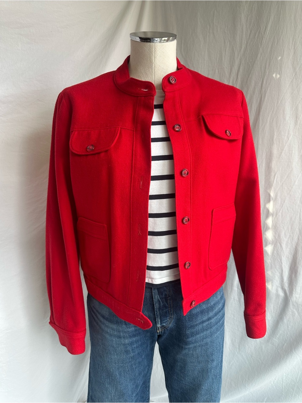 Vintage 70s John Meyer Red Wool Jacket | Military-Inspired Utility Jacket | Sz S